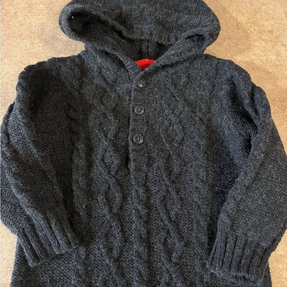 OshKosh B'Gosh Baby Cable Knit Charcoal Hooded Coverall, Size 12M